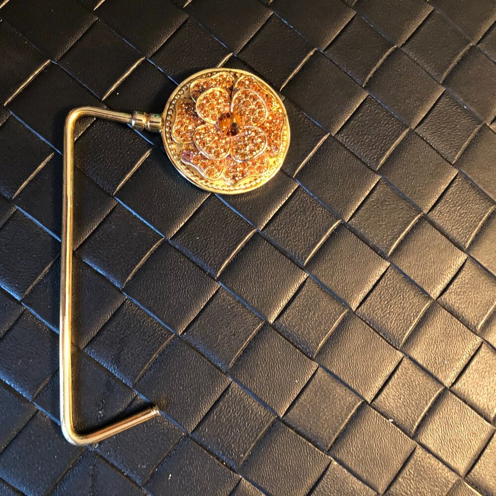 Purse Hanger/Hook with Amber Crystals Gold Tone